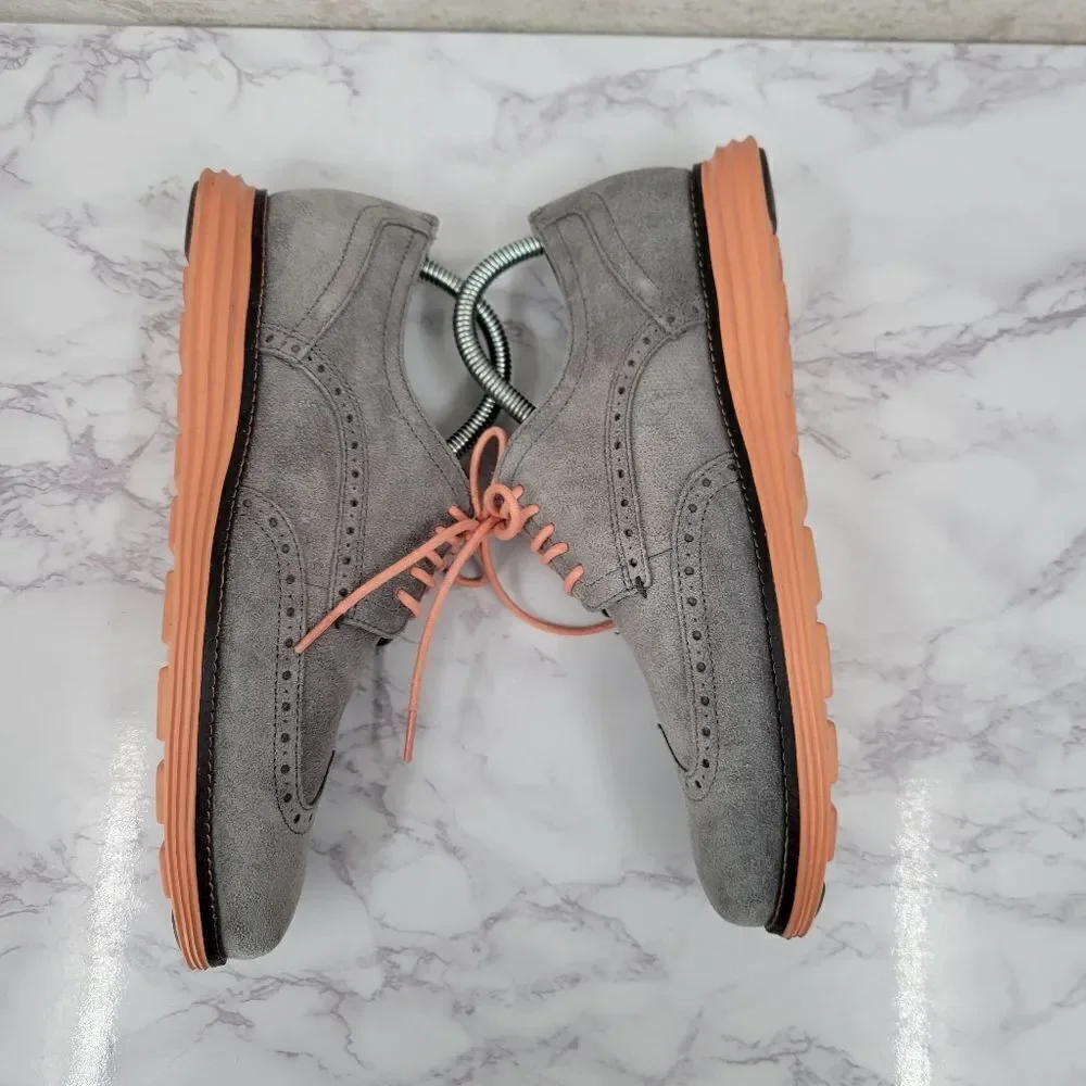 Cole Haan Original Grand Wingtip Oxford Gray Suede Coral Soles and Laces Men's
